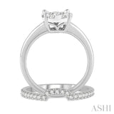1/5 Ctw Lovebright Round Cut Diamond Wedding Set With 1/8 Ctw Circular Engagement Ring and 1/10 Ctw U-Shape Center Wedding Band in 14K White Gold