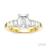 1 Ctw Emerald Shape Emerald and Round Cut Diamond Semi-Mount Engagement Ring in 14K Yellow and White Gold