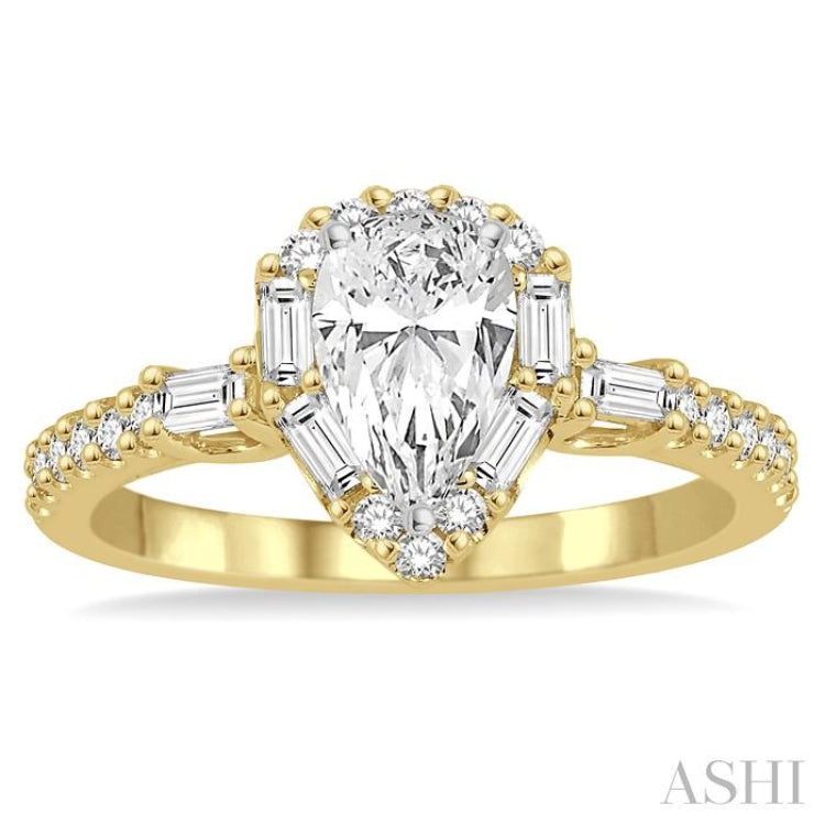 1 Ctw Diamond Engagement Ring with 1/2 Ct Pear Shape Center Stone in 14K Yellow and White Gold