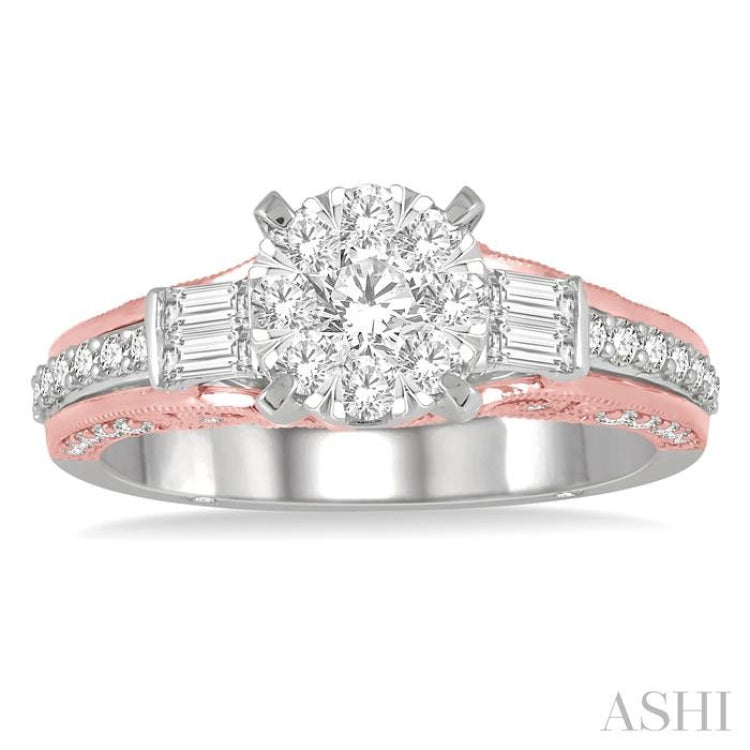 1 Ctw Diamond Lovebright Engagement Ring in 14K White and Rose Gold