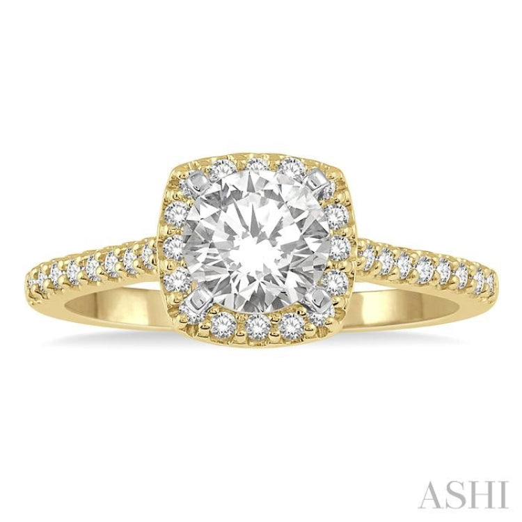 3/8 Ctw Diamond Ladies Engagement Ring with 1/4 Ct Round Cut Center Stone in 14K Yellow and White Gold