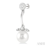 7 MM Cultured White Pearl and 1/4 Ctw Lovebright Round Cut Diamond Fashion Earrings in 14K White Gold