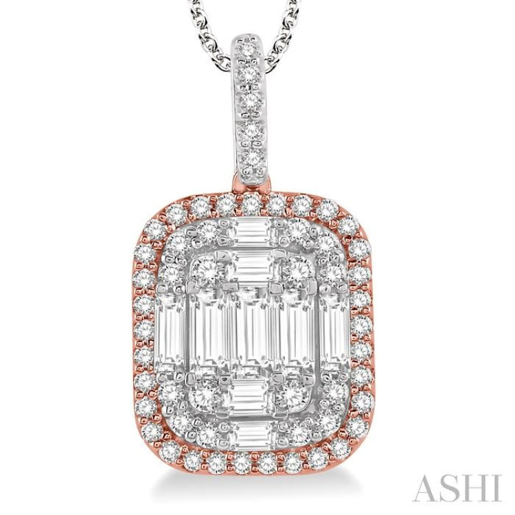 1 Ctw Baguette & Round Cut Fusion Diamond Pendant With Chain in 14K White and Rose Gold