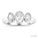 1 Ctw 3-Stone Bezel Set Oval Cut Diamond Ring in 14K White Gold