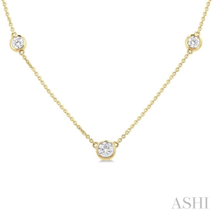 1 Ctw Bezel Set Round Cut Diamond Station Necklace in 14K Yellow Gold