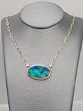 14KY Australian Black Doublet Opal and Diamond Necklace