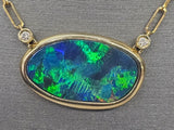 14KY Australian Black Doublet Opal and Diamond Necklace