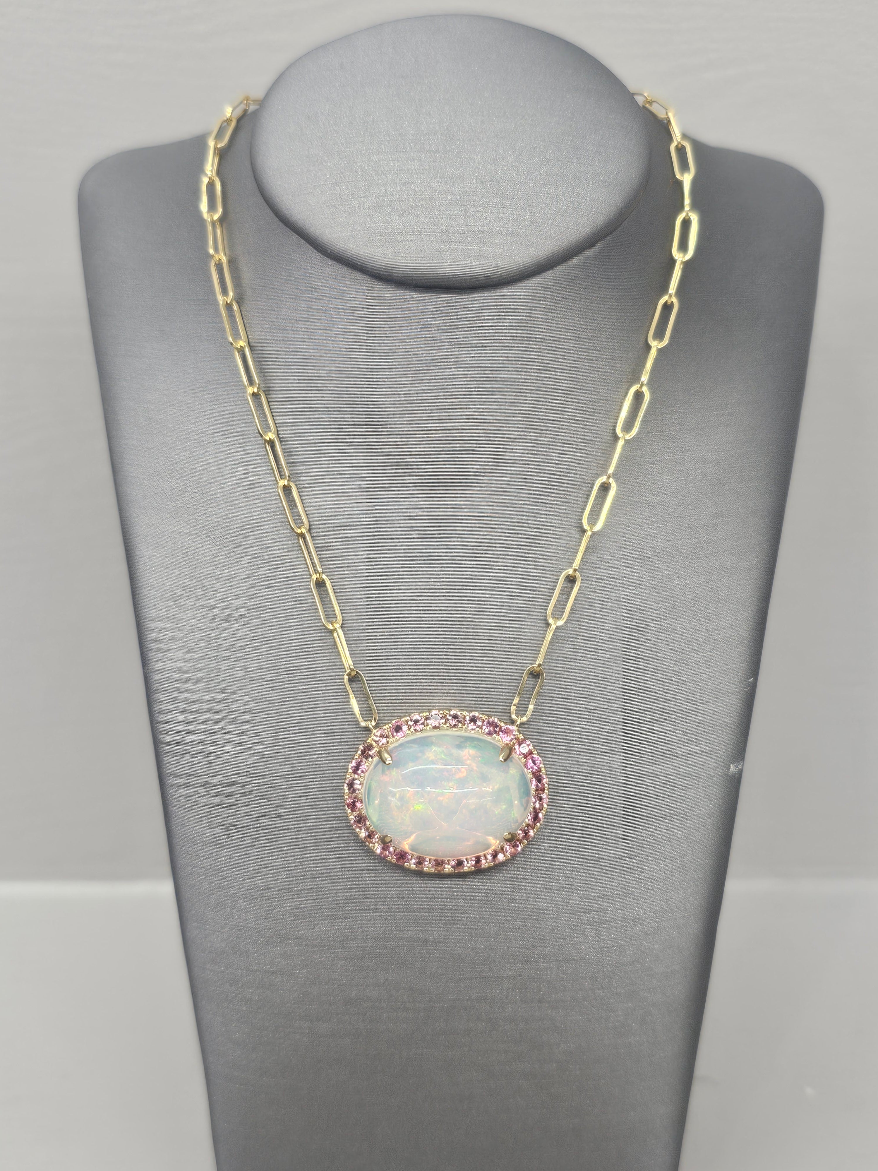 14KY Opal and Pink Tourmaline Necklace
