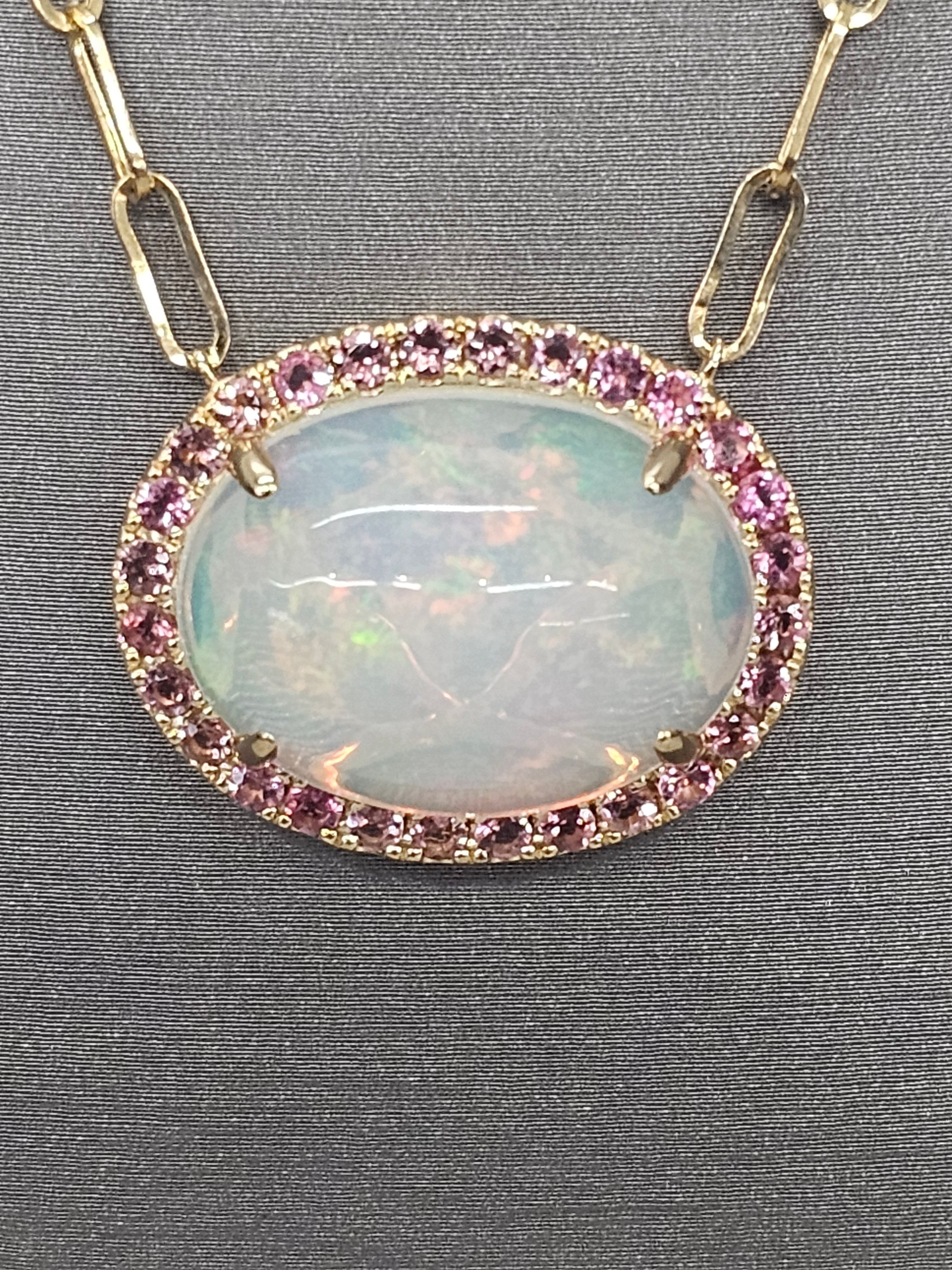 14KY Opal and Pink Tourmaline Necklace