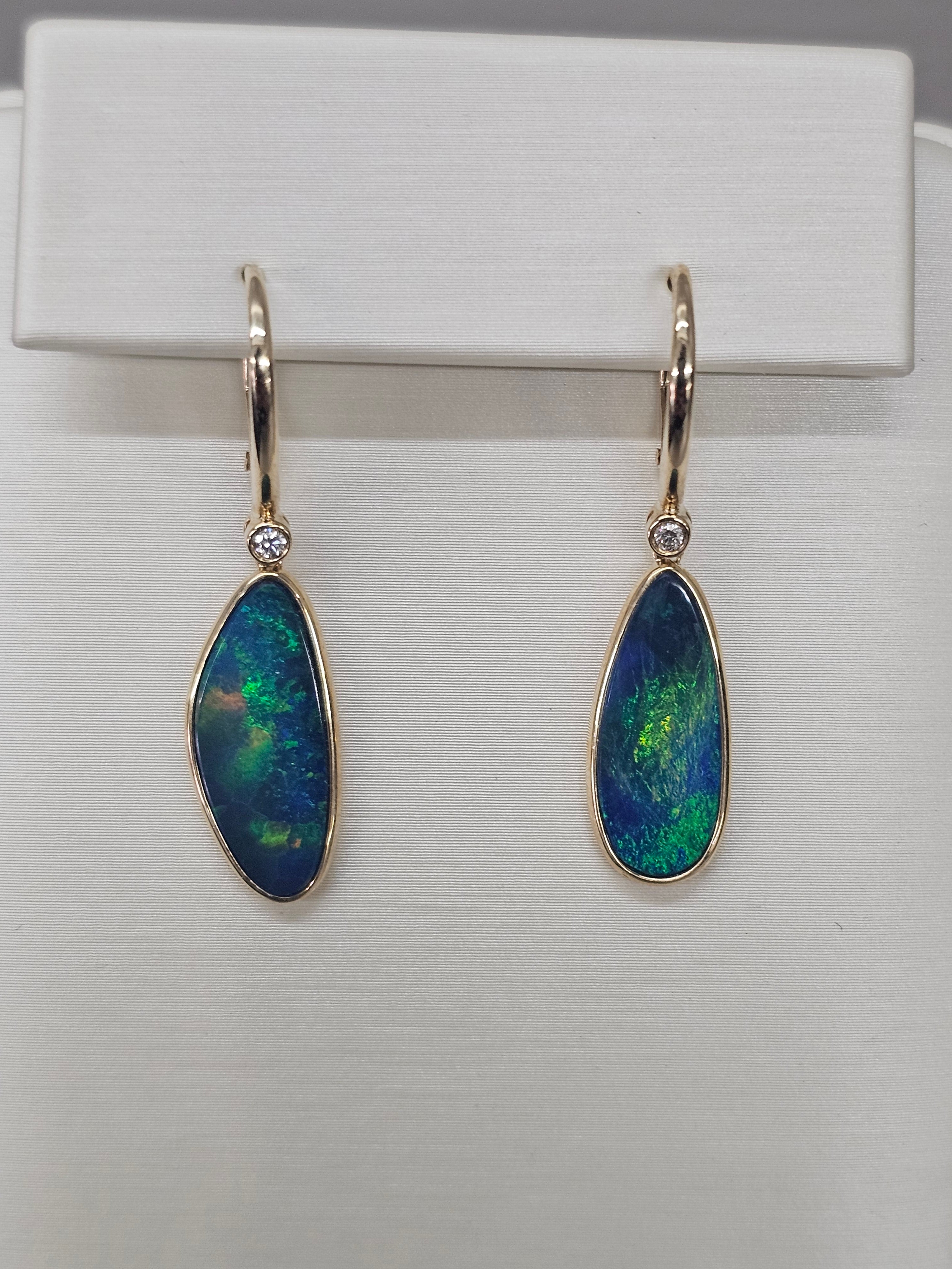 14KY Australian Black Doublet Opal and Diamond Earrings