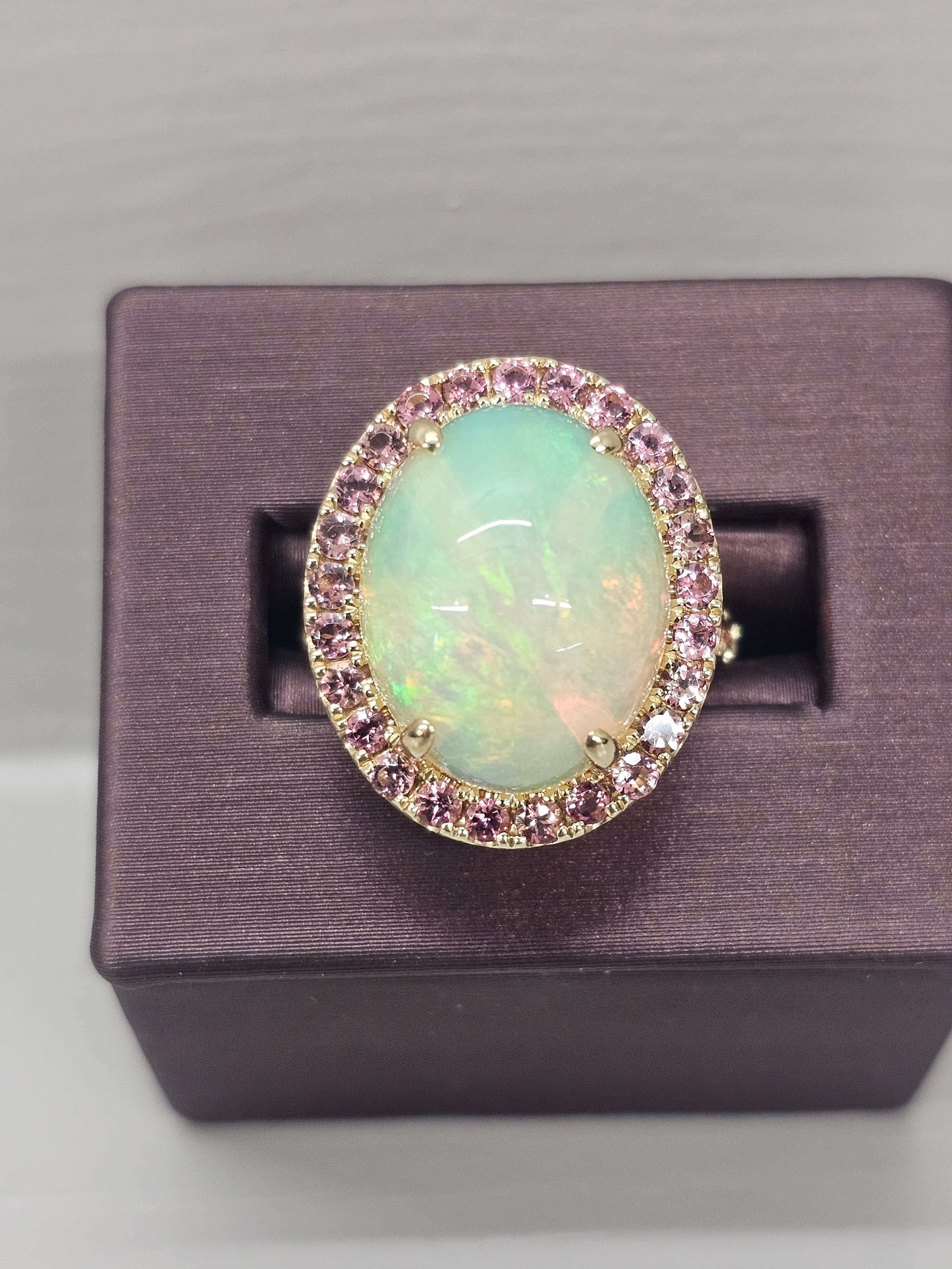 14KY Opal and Pink Tourmaline Ring