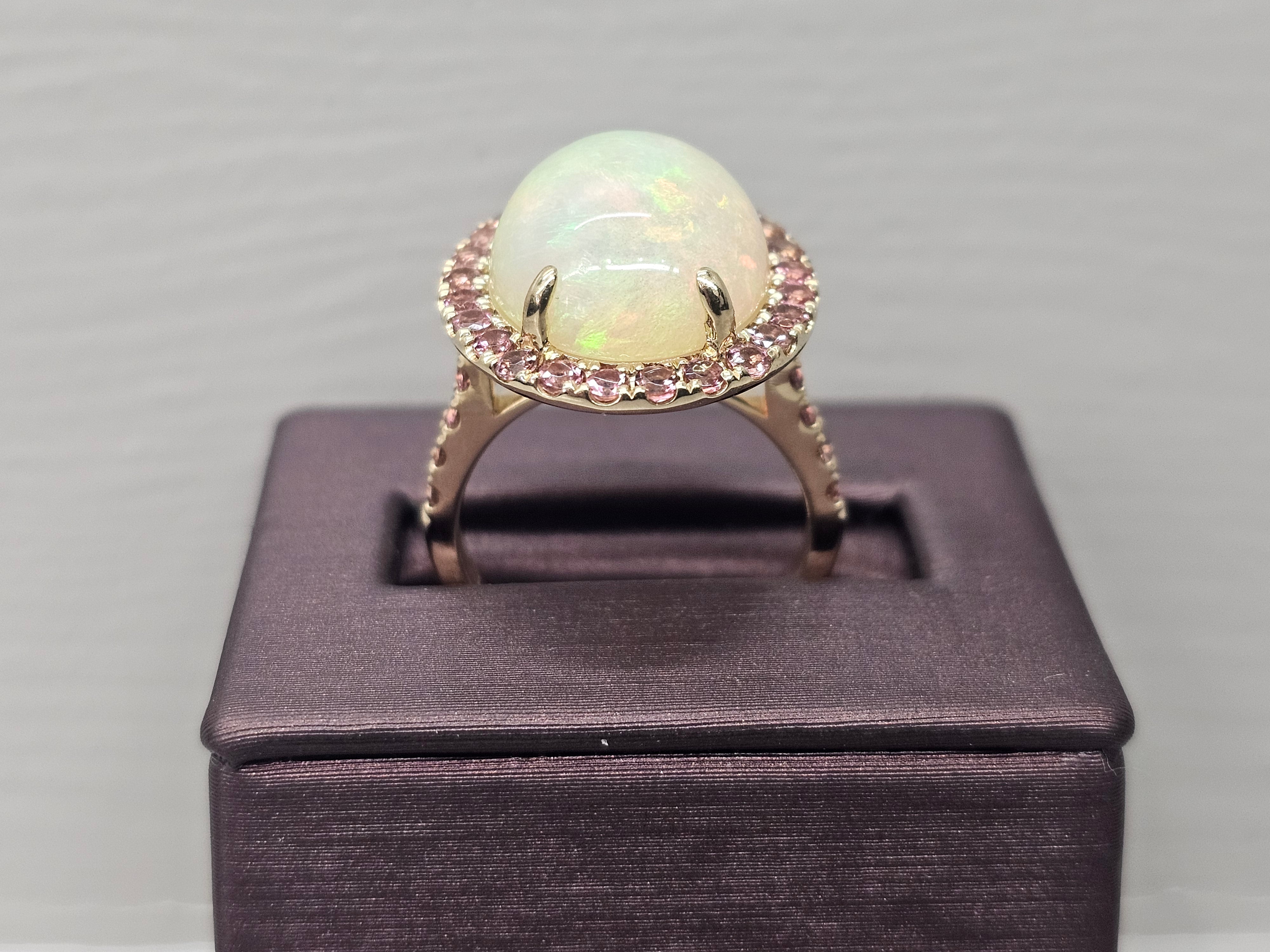14KY Opal and Pink Tourmaline Ring