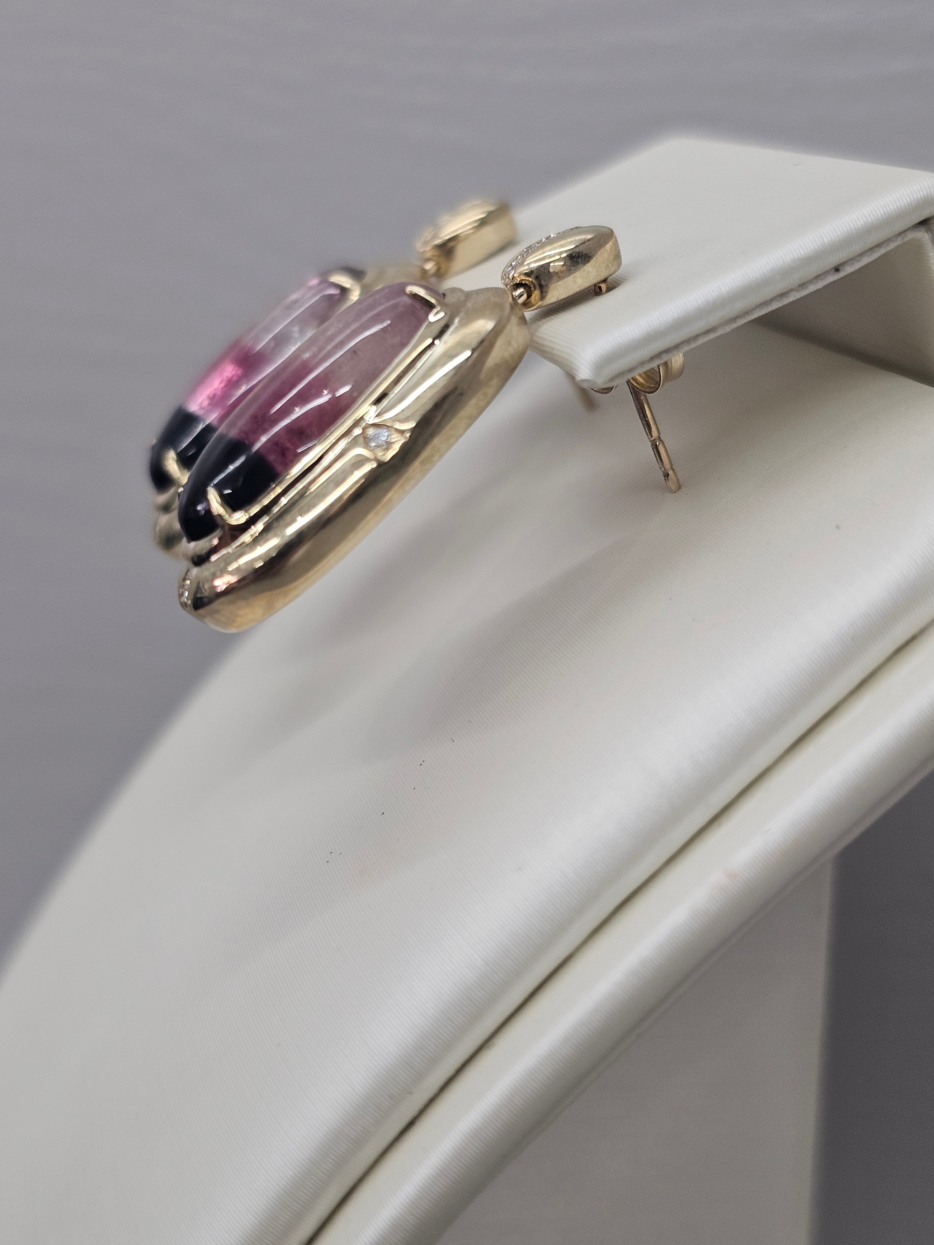 14KY Watermelon Tourmaline & Diamond Earrings