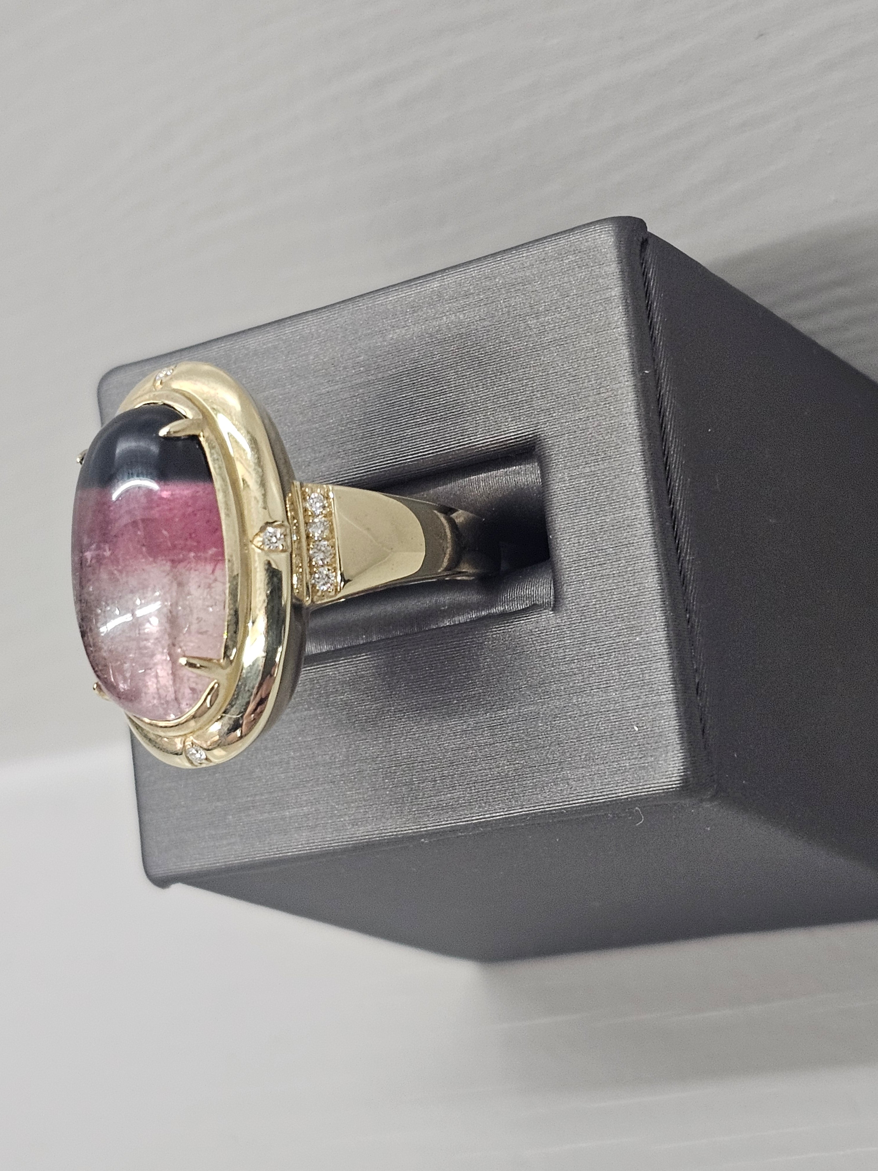 14KY Watermelon Tourmaline & Diamond Ring