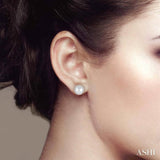 7x7 MM Round Shape Cultured Pearls and 1/4 Ctw Round Cut Diamond Earrings in 14K White Gold
