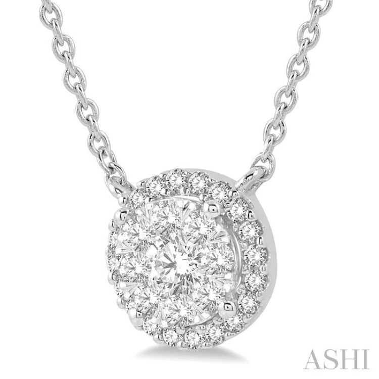 1 Ctw Circular Round Cut Diamond Lovebright Pendant With Chain in 14K White Gold