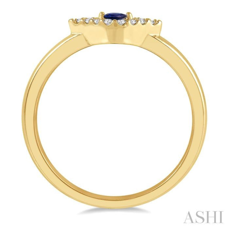 2.60 MM Round Shape Sapphire and 1/10 Ctw Evil Eye Petite Round Cut Diamond Precious Ring in 10K Yellow Gold