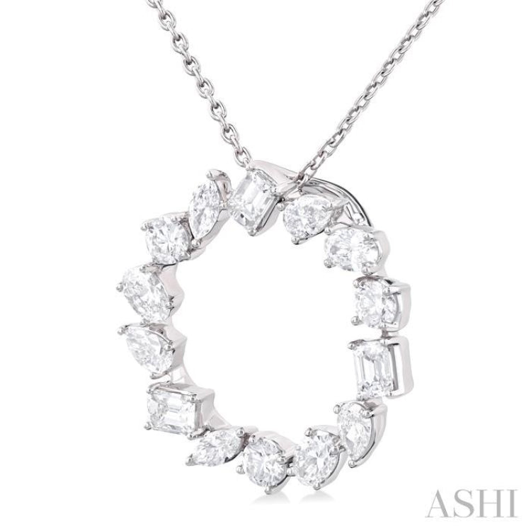 1 Ctw Circle Multi-Cut Diamond Fashion Pendant With Chain in 14K White Gold