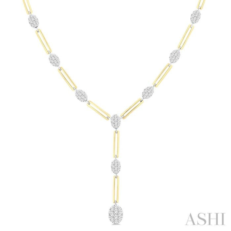 1 3/4 Ctw Lovebright Oval Shape Round Cut Diamond Paperclip Fashion Necklace in 14K Yellow and White Gold