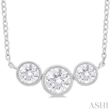3/4 Ctw Past, Present & Future 3-Stone Bezel Set Round Cut Diamond Necklace in 14K White Gold