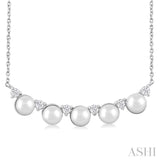 4.5 MM Round Shape Cultured Pearl and 1/6 Ctw Smile Round Cut Diamond Necklace in 10K White Gold