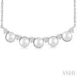 4.5 MM Round Shape Cultured Pearl and 1/6 Ctw Smile Round Cut Diamond Necklace in 10K White Gold