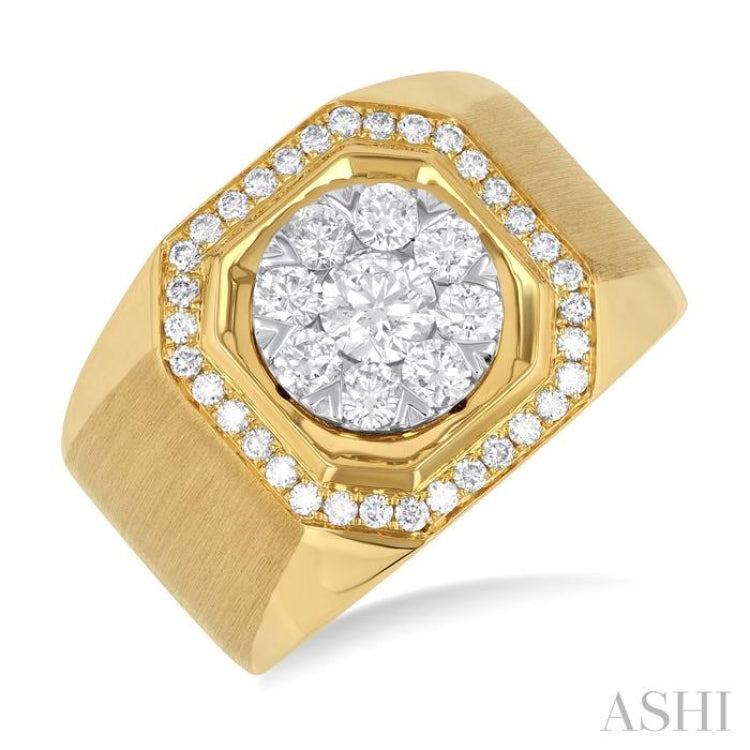 1 3/8 Ctw Octagonal Shape Lovebright Round Cut Diamond Men's Ring in 10K Yellow and White Gold