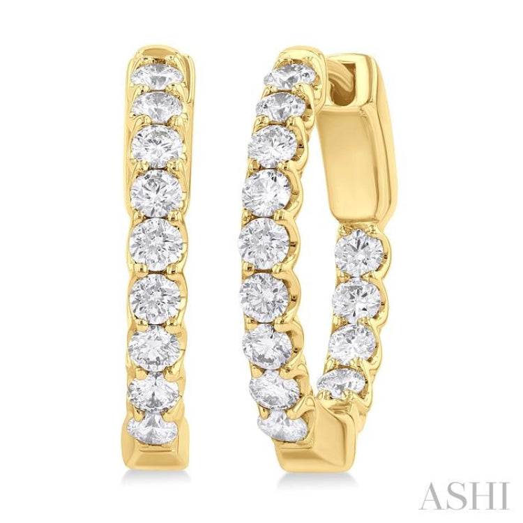 1 Ctw Inside-Out Embellished Round Cut Diamond Hoop Earrings in 14K Yellow Gold