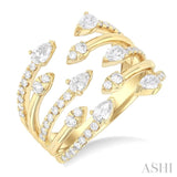 1 Ctw Five-Way Split Pear and Round Cut Diamond Fashion Open Ring in 14K Yellow Gold