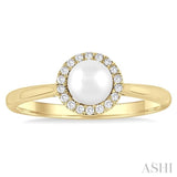 5 MM White Pearl and 1/20 Ctw Round Cut Diamond Halo Ring in 14K Yellow Gold