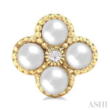 3 MM Clover Cultured Pearl and 1/50 Ctw Round Cut Diamond Fashion Earrings in 10K Yellow Gold