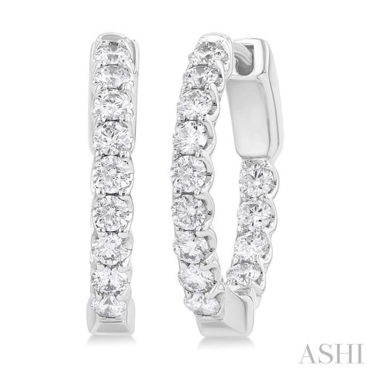 1 Ctw Inside-Out Embellished Round Cut Diamond Hoop Earrings in 14K White Gold