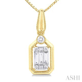 1/6 Ctw Fusion Baguette and Round Cut Diamond Fashion Pendant With Chain in 14K Yellow and White Gold