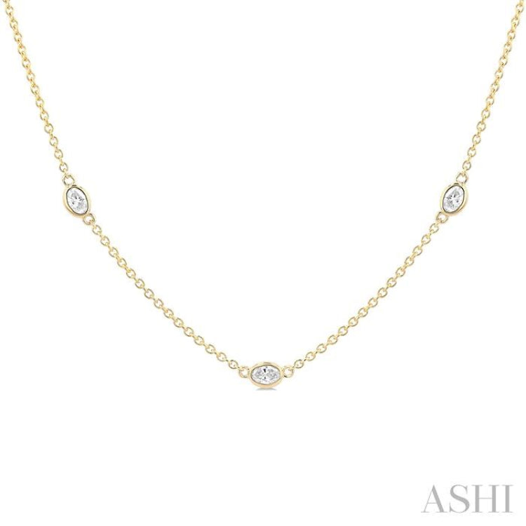 1 Ctw Bezel Set Oval Cut Diamond Station Necklace in 14K Yellow Gold