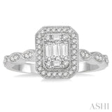 3/8 ctw Emerald Shape Round Cut and Baguette Diamond Fusion Engagement Ring in 14K White Gold