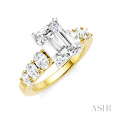 1 Ctw Emerald Shape Oval and Round Cut Diamond Semi-Mount Engagement Ring in 14K Yellow and White Gold