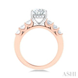 1 1/4 Ctw Oval Shape Oval and Round Cut Diamond Semi Mount Engagement Ring in 14K Rose and White Gold