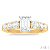 1 1/10 Ctw Emerald Shape Round Cut Diamond Semi Mount Engagement Ring in 14K Yellow and White Gold