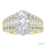 1 1/2 Ctw Baguette and Round Cut Diamond Oval Shape Semi-Mount Engagement Ring in 14K Yellow and White Gold