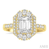 5/8 Ctw Octagonal Shape Pear and Round Cut Diamond Semi-Mount Engagement Ring in 14K Yellow and White Gold