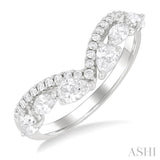 7/8 ctw Curved Chevron Mixed Shape Diamond Cut Fashion Ring in 14K White Gold