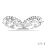 7/8 ctw Curved Chevron Mixed Shape Diamond Cut Fashion Ring in 14K White Gold