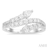 1 ctw Split Three-Arm Bypass Pear and Round Cut Diamond Fashion Band in 14K White Gold