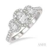 1 Ctw Past, Present & Future Round Cut Diamond Engagement Ring With 3/8 Ct Oval Cut Center Stone in 14K White Gold