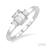 3/8 Ctw Octagonal and Baguette Diamond Ladies Engagement Ring with 1/3 Ct Emerald cut Center Stone in 14K White Gold