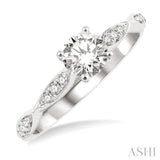1/2 Ctw Marquise-Carved Shank Engagement Ring With 1/3 Ct Round Cut Diamond Center Stone in 14K White Gold