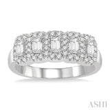 1 ctw Emerald Shape 5 Stone Emerald & Round Cut Diamond Halo Wedding Band in 14K White Gold