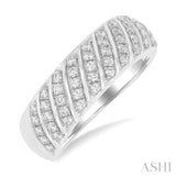 1/2 ctw Dome Shape Slanted Ribbed Pattern Round Cut Diamond Fashion Ring in 14K White Gold