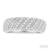 1/2 ctw Dome Shape Slanted Ribbed Pattern Round Cut Diamond Fashion Ring in 14K White Gold