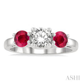 4.65 MM Round Cut Ruby and 3/4 ctw Past, Present and Future Round Cut Diamond Precious Ring in 14K White Gold